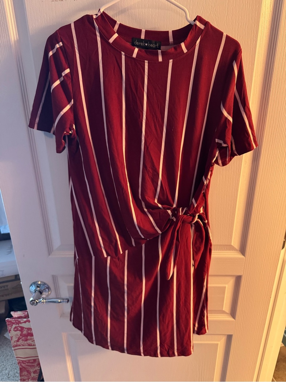 derek heart Burgundy Striped Tie-Waist Dress